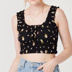 Floral Black Crop Top